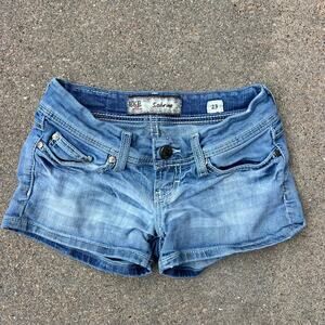 Y2K Buckle BKE Sabrina Size 23 Low Rise Micro Mini Jean Shorts Blue BK32110